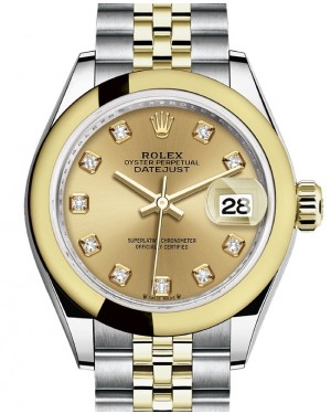 Rolex Lady-Datejust 28-279163 (Yellow Rolesor Jubilee Bracelet, Gold Diamond-set Champagne Dial, Domed Bezel)