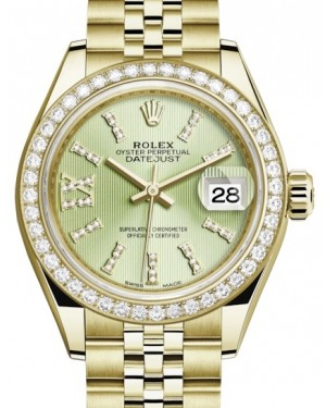 Rolex Lady-Datejust 28-279138RBR (Yellow Gold Jubilee Bracelet, Gold Diamond IX-set Linden Index Dial, Diamond Bezel)