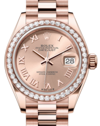 Rolex Lady-Datejust 28-279135RBR (Everose Gold President Bracelet, Rosé Roman Dial, Diamond Bezel) (m279135rbr-0027)