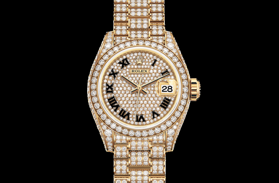 Rolex Lady-Datejust 28-279458RBR (Yellow Gold Diamond-set President Bracelet, Diamond-paved Roman Dial, Diamond Bezel)