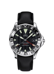 Omega Seamaster Diver 300M 41-2834.50.96 (Black Leather Strap, Wave-embossed Black Index Dial, Rotating White/Black Ceramic Bezel) (Omega 2834.50.96)