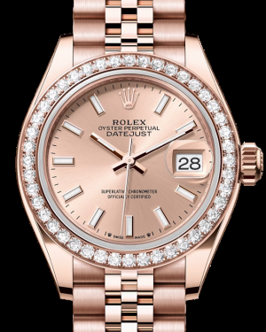 Rolex Lady-Datejust 28-279135RBR (Everose Gold Jubilee Bracelet, Rosé Index Dial, Diamond Bezel)