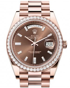 Rolex Day-Date 40-228345RBR (Everose Gold President Bracelet, Chocolate Diamond-set Index Dial, Diamond Bezel)