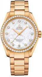 Omega Seamaster Aqua Terra 150M 38.5-231.55.39.21.55.002 (Yellow Gold Bracelet, White MOP Diamond Index Dial, Yellow Gold Diamond-set Bezel) (Omega 231.55.39.21.55.002)