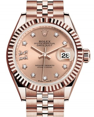 Rolex Lady-Datejust 28-279175 (Everose Gold Jubilee Bracelet, Gold Diamond IX-set Rosé Dial, Fluted Bezel)