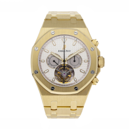 Audemars Piguet Royal Oak 44-25977BA.OO.1205BA.01 (Yellow Gold Bracelet, Grande Tapisserie Silver-toned Index Dial, Yellow Gold Smooth Bezel) (25977BA.OO.1205BA.01)