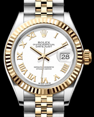 Rolex Lady-Datejust 28-279173 (Yellow Rolesor Jubilee Bracelet, White Roman Dial, Fluted Bezel)