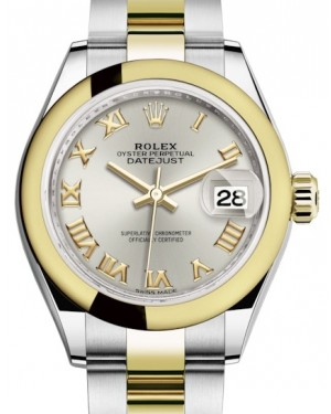 Rolex Lady-Datejust 28-279163 (Yellow Rolesor Oyster Bracelet, Silver Roman Dial, Domed Bezel)