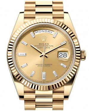 Rolex Day-Date 40-228238 (Yellow Gold President Bracelet, Champagne Diamond-set Index Dial, Fluted Bezel)