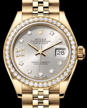 Rolex Lady-Datejust 28-279138RBR (Yellow Gold Jubilee Bracelet, Gold Diamond IX-set Silver Dial, Diamond Bezel)