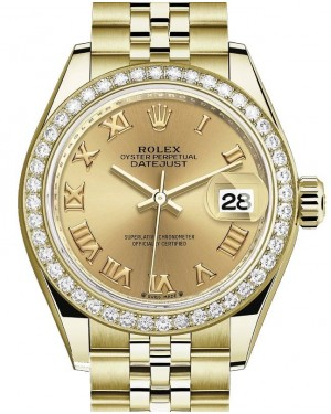 Rolex Lady-Datejust 28-279138RBR (Yellow Gold Jubilee Bracelet, Champagne Roman Dial, Diamond Bezel)