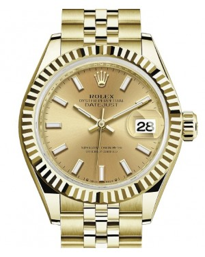 Rolex Lady-Datejust 28-279178 (Yellow Gold Jubilee Bracelet, Champagne Index Dial, Fluted Bezel)