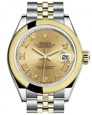 Rolex Lady-Datejust 28-279163 (Yellow Rolesor Jubilee Bracelet, Champagne Roman Dial, Domed Bezel)