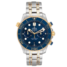 Omega Seamaster Diver 300M 44-210.20.44.51.03.001 (Yellow Gold & Stainless Steel Bracelet, Wave-embossed Blue Dot Index Dial, Rotating Blue Ceramic Bezel) (Omega 210.20.44.51.03.001)