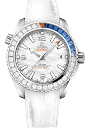 Omega Seamaster Planet Ocean 600M 39.5-215.58.40.20.05.001 (White Alligator Leather Strap, White MOP Arabic/Index Dial, Baguette-cut Blue Sapphire/Diamond-set Bezel) (Omega 215.58.40.20.05.001)