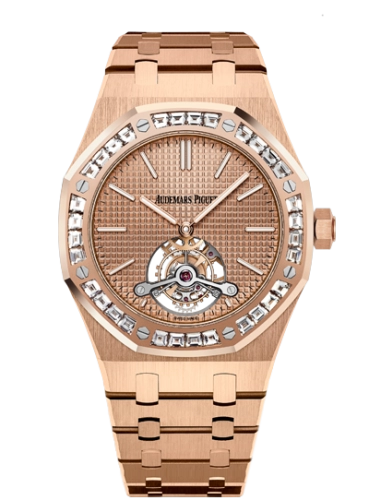 Audemars Piguet Royal Oak 41-26514OR.ZZ.1220OR.01 (Pink Gold Bracelet, Petite Tapisserie Pink Gold-toned Index Dial, Baguette-cut Diamond-set Bezel)