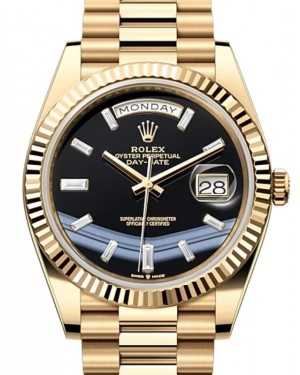 Rolex Day-Date 40-228238 (Yellow Gold President Bracelet, Onyx Diamond-set Index Dial, Fluted Bezel)