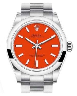 Rolex Oyster Perpetual 31-277200 (Oystersteel Oyster Bracelet, Coral-red Index Dial, Domed Bezel)