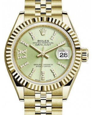 Rolex Lady-Datejust 28-279178 (Yellow Gold Jubilee Bracelet, Gold Diamond IX-set Linden Index Dial, Fluted Bezel)