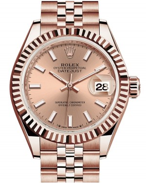 Rolex Lady-Datejust 28-279175 (Everose Gold Jubilee Bracelet, Rosé Index Dial, Fluted Bezel)