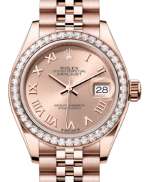 Rolex Lady-Datejust 28-279135RBR (Everose Gold Jubilee Bracelet, Rosé Roman Dial, Diamond Bezel) (m279135rbr-0028)