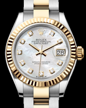 Rolex Lady-Datejust 28-279173 (Yellow Rolesor Oyster Bracelet, Gold Diamond-set White MOP Dial, Fluted Bezel)