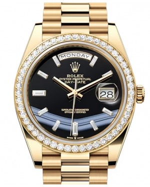 Rolex Day-Date 40-228348RBR (Yellow Gold President Bracelet, Onyx Diamond-set Index Dial, Diamond Bezel)