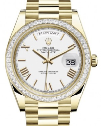 Rolex Day-Date 40-228398TBR (Yellow Gold President Bracelet, White Roman Dial, Diamond Bezel) (m228398tbr-0033)