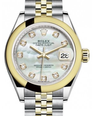 Rolex Lady-Datejust 28-279163 (Yellow Rolesor Jubilee Bracelet, Gold Diamond-set White MOP Dial, Domed Bezel)