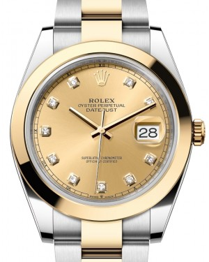 Rolex Datejust 41-126303 (Yellow Rolesor Oyster Bracelet, Gold Diamond-set Champagne Dial, Smooth Bezel)