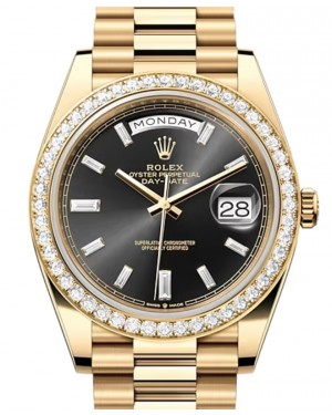 Rolex Day-Date 40-228348RBR (Yellow Gold President Bracelet, Bright-black Diamond-set Index Dial, Diamond Bezel)