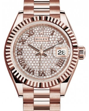 Rolex Lady-Datejust 28-279175 (Everose Gold President Bracelet, Diamond-paved Roman Dial, Fluted Bezel)