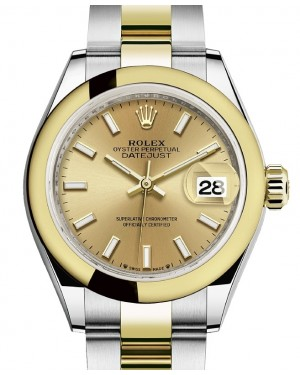 Rolex Lady-Datejust 28-279163 (Yellow Rolesor Oyster Bracelet, Champagne Index Dial, Domed Bezel)