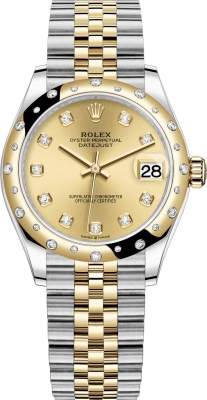 Rolex Datejust 31-278343RBR (Yellow Rolesor Jubilee Bracelet, Gold Diamond-set Champagne Dial, Domed Diamond Bezel)