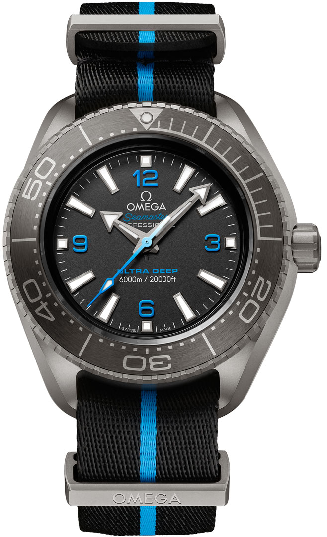 Omega Seamaster Planet Ocean 600M 45.5-215.92.46.21.01.001 (Cyan/Black NATO Strap, Black Titanium Arabic/Index Dial, Rotating Grey Ceramic Bezel)