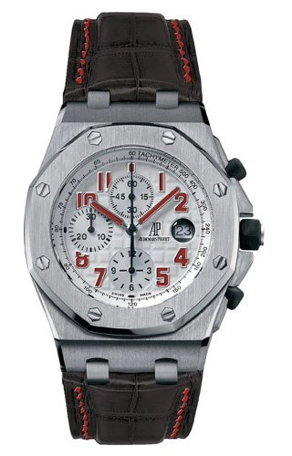 Audemars Piguet Royal Oak Offshore 42-26088ST.OO.D002CR.01 (Black Alligator Leather Strap, Méga Tapisserie Silver-toned Arabic Dial, Stainless Steel Smooth Bezel)