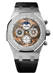 Audemars Piguet Royal Oak 44-26552BC.OO.D002CR.01 (Black Alligator Leather Strap, Transparent Sapphire Openworked White Dial, White Gold Smooth Bezel) (26552BC.OO.D002CR.01)