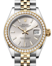 Rolex Lady-Datejust 28-279383RBR (Yellow Rolesor Jubilee Bracelet, Silver Index Dial, Diamond Bezel) (m279383rbr-0017)