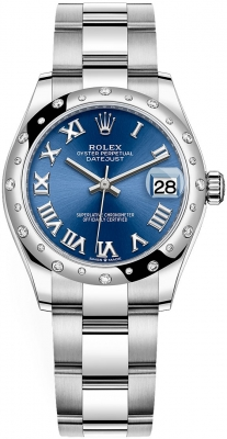 Rolex Datejust 31-278344RBR (Oystersteel Oyster Bracelet, Bright-blue Roman Dial, Domed Diamond Bezel)