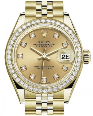 Rolex Lady-Datejust 28-279138RBR (Yellow Gold Jubilee Bracelet, Gold Diamond-set Champagne Dial, Diamond Bezel)