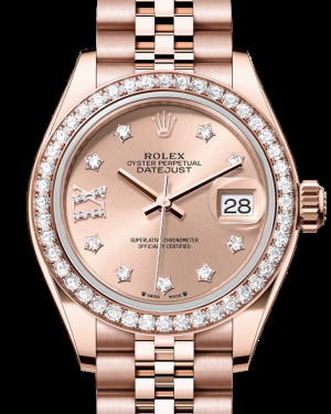 Rolex Lady-Datejust 28-279135RBR (Everose Gold Jubilee Bracelet, Gold Diamond IX-set Rosé Dial, Diamond Bezel)