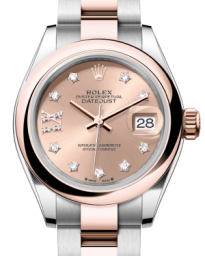Rolex Lady-Datejust 28-279161 (Everose Rolesor Oyster Bracelet, Gold Diamond IX-set Rosé Dial, Domed Bezel)