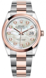 Rolex Datejust 36-126201 (Everose Rolesor Oyster Bracelet, Gold Diamond-set White MOP Dial, Domed Bezel) (m126201-0022)