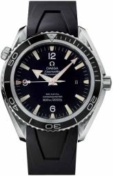 Omega Seamaster Planet Ocean 600M 45.5-2900.50.91 (Black Ridged Rubber Strap, Black Arabic/Index Dial, Rotating Black Ceramic Bezel) (Omega 2900.50.91)