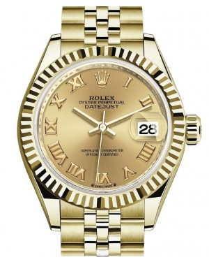 Rolex Lady-Datejust 28-279178 (Yellow Gold Jubilee Bracelet, Champagne Roman Dial, Fluted Bezel)