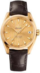 Omega Seamaster Aqua Terra 150M 38.5-231.53.39.21.08.001 (Brown Alligator Leather Strap, Vertical-teak Champagne Index Dial, Yellow Gold Bezel) (Omega 231.53.39.21.08.001)