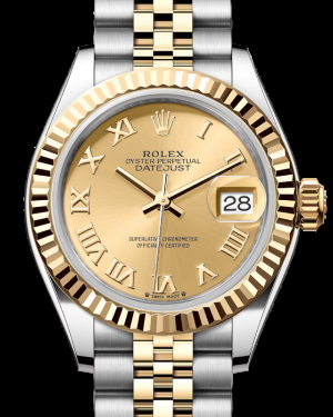 Rolex Lady-Datejust 28-279173 (Yellow Rolesor Jubilee Bracelet, Champagne Roman Dial, Fluted Bezel)
