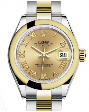 Rolex Lady-Datejust 28-279163 (Yellow Rolesor Oyster Bracelet, Champagne Roman Dial, Domed Bezel)