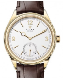 Rolex 1908 39-52508 (Brown Alligator Leather Strap, Intense-white Roman/Index Dial, Domed & Fluted Bezel) (m52508-0006)