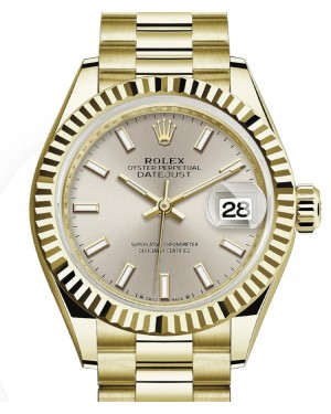 Rolex Lady-Datejust 28-279178 (Yellow Gold President Bracelet, Silver Index Dial, Fluted Bezel)